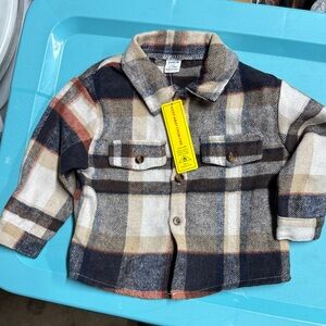 SHEIN Plaid Button-Up Shirt - Brown and Cream. Y1